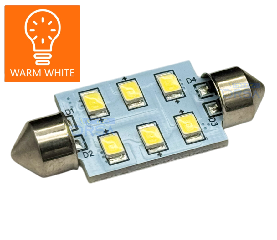 Marine SV8.5 Festoon LED Bulb emitting warm white light in a boat's cabin warm white

