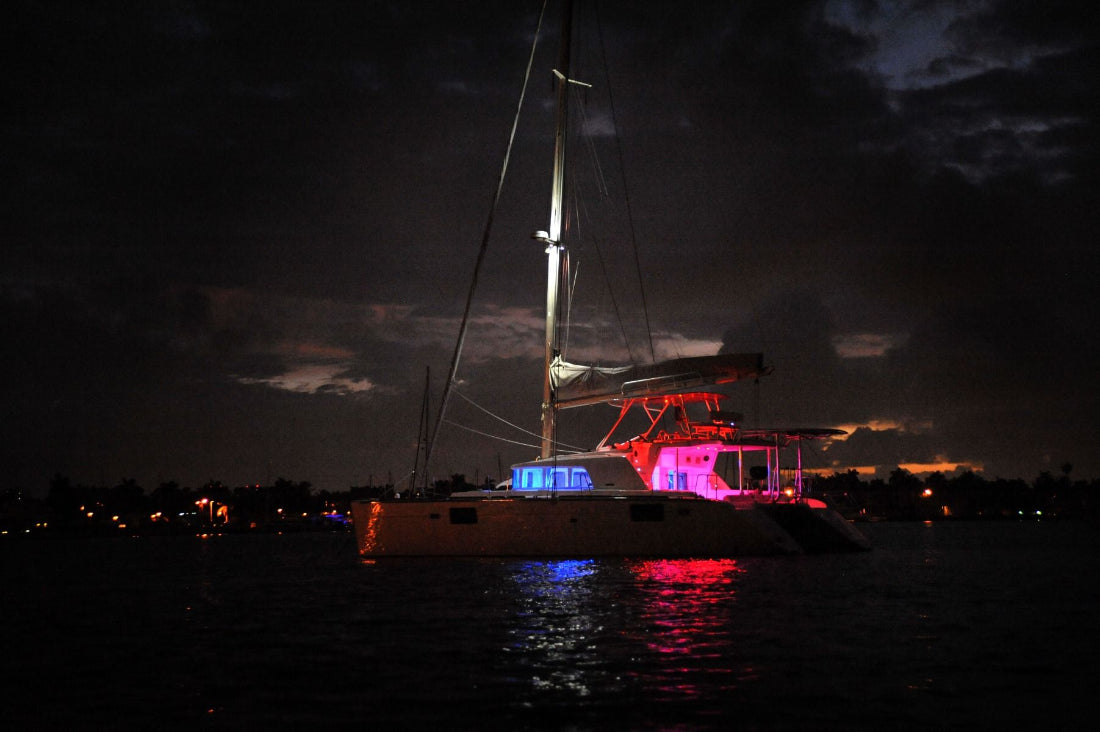 Lumitec Zephyr LED Spreader/Deck Light on catamaran mast