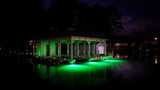 boat house green Mantis Dock Light Kit with three underwater lights, featuring SeaBlaze Quattro Spectrum technology, zip-mount system for pilings