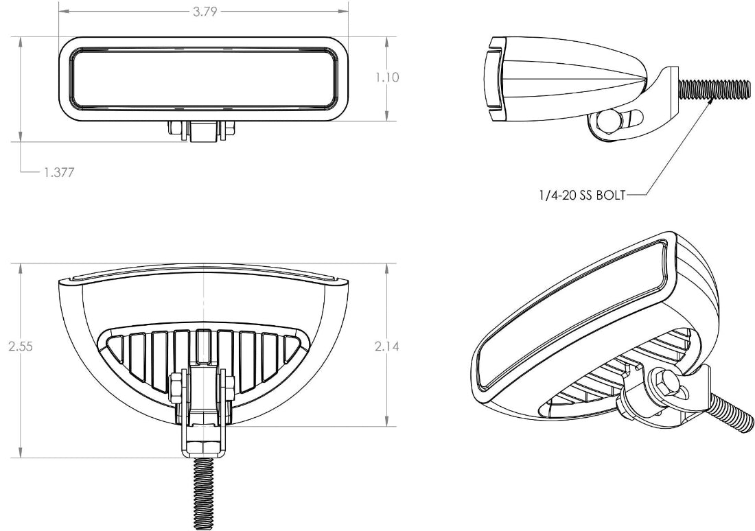 Caprera3 Bracket Mount LED Flood Light with Spectrum RGBW, compact white housing instelation diagram
