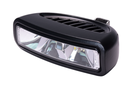 Caprera3 Bracket Mount LED Flood Light with Spectrum RGBW, compact white housing side view in black finish.

