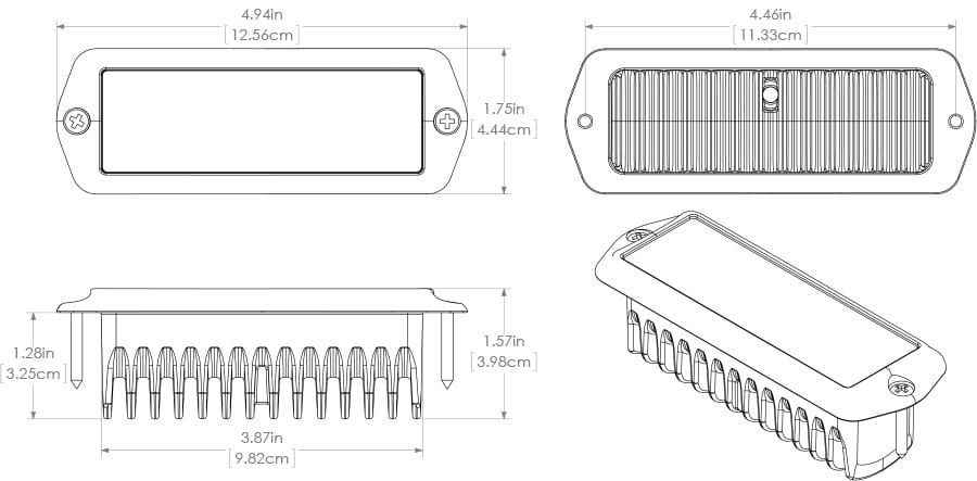 Capri2 Flush Mount LED Flood Light in white and red diagram
