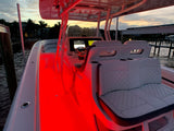 Moray Flex Light, 3-foot RGBW, built-in driver, Poco-compatible, flexible and versatile lighting on centerconsole red color at night.