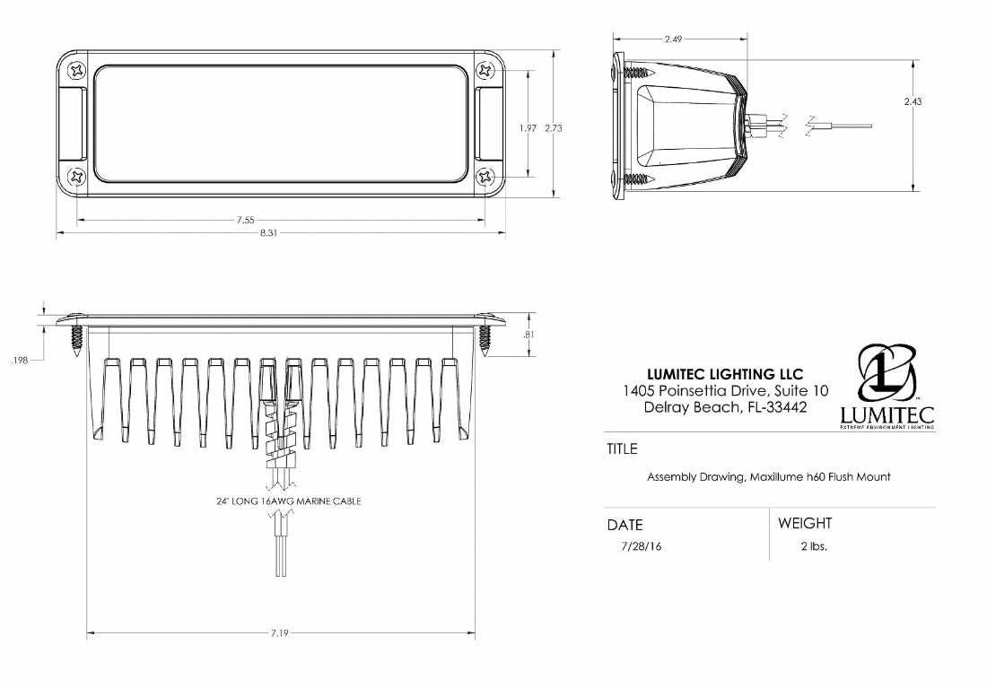 The Maxillume H60 Flush Mount LED Flood Light instelaton diagram