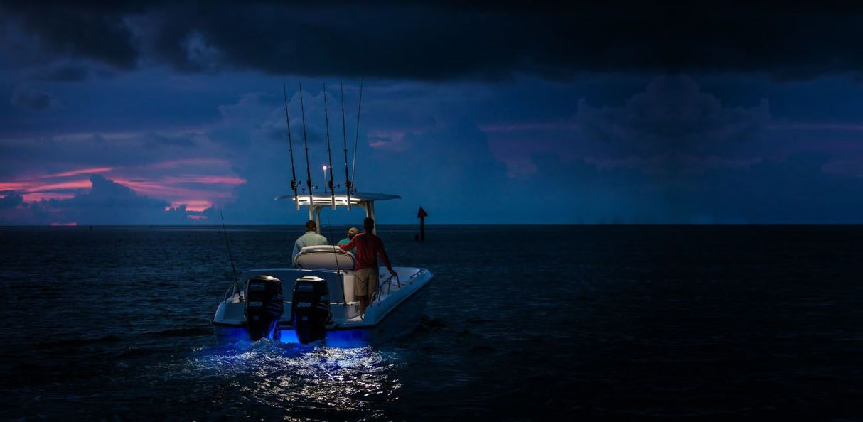 SeaBlaze Mini LED Underwater Light, at night installed