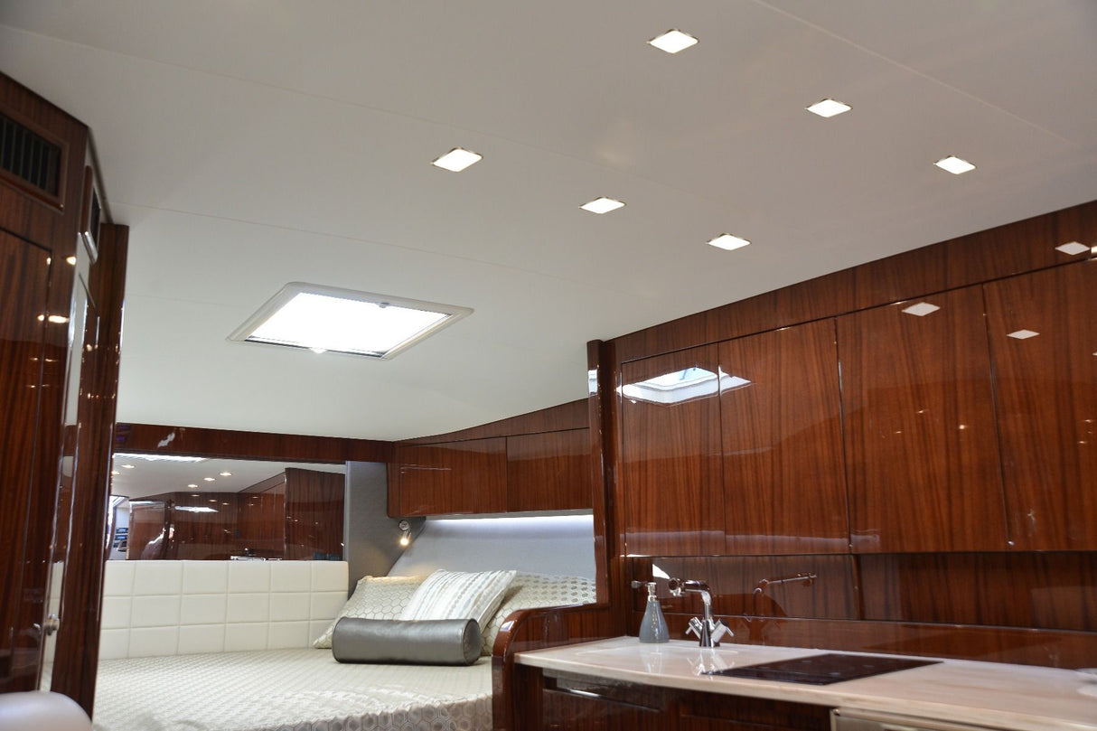 Square Mirage LED Down Light with Spectrum RGBW capabilities, showcasing a slim, modern design on motor yacht