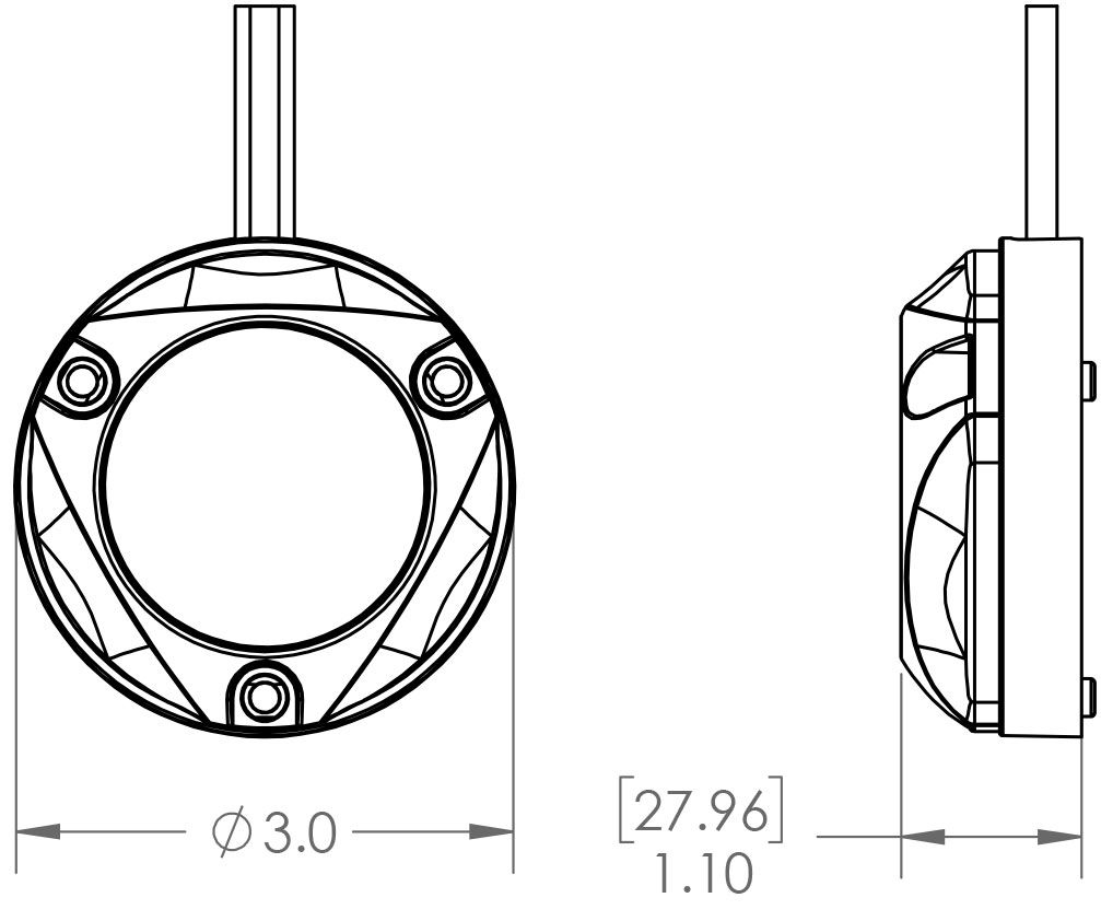 Zambezi Mini underwater light, compact 3-inch design, RGBW or single-color output, budget-friendly install diagram