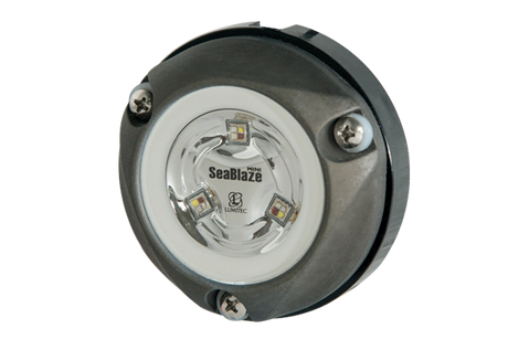 Zambezi Mini Surface Mount Underwater Light in white, compact 3-inch design for pontoons and skiffs side view